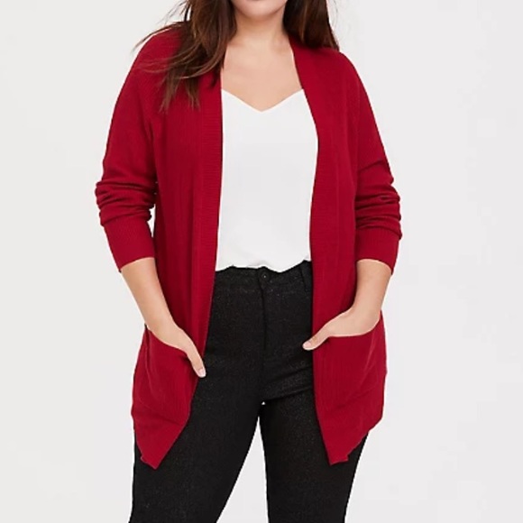 torrid Sweaters - Torrid | Red Ribbed Knit Open Front Cardigan 3X